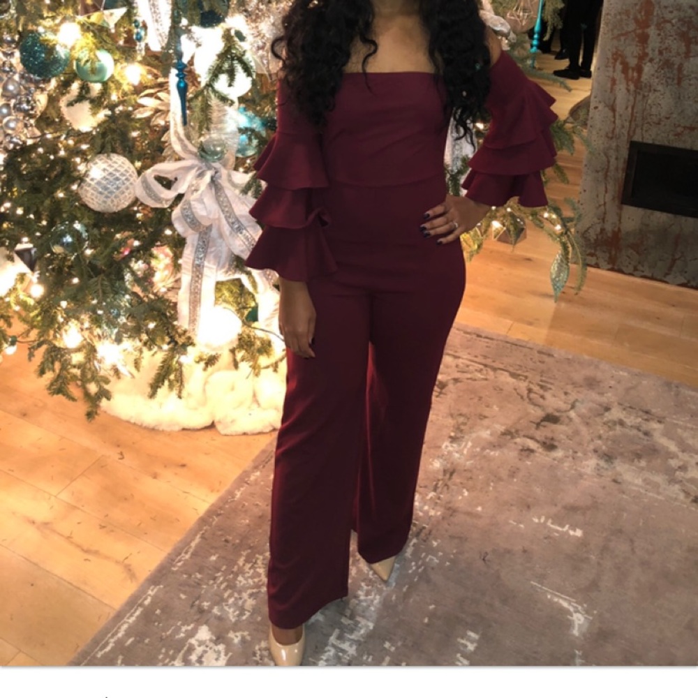 Burgundy Off Shoulder Jumpsuit